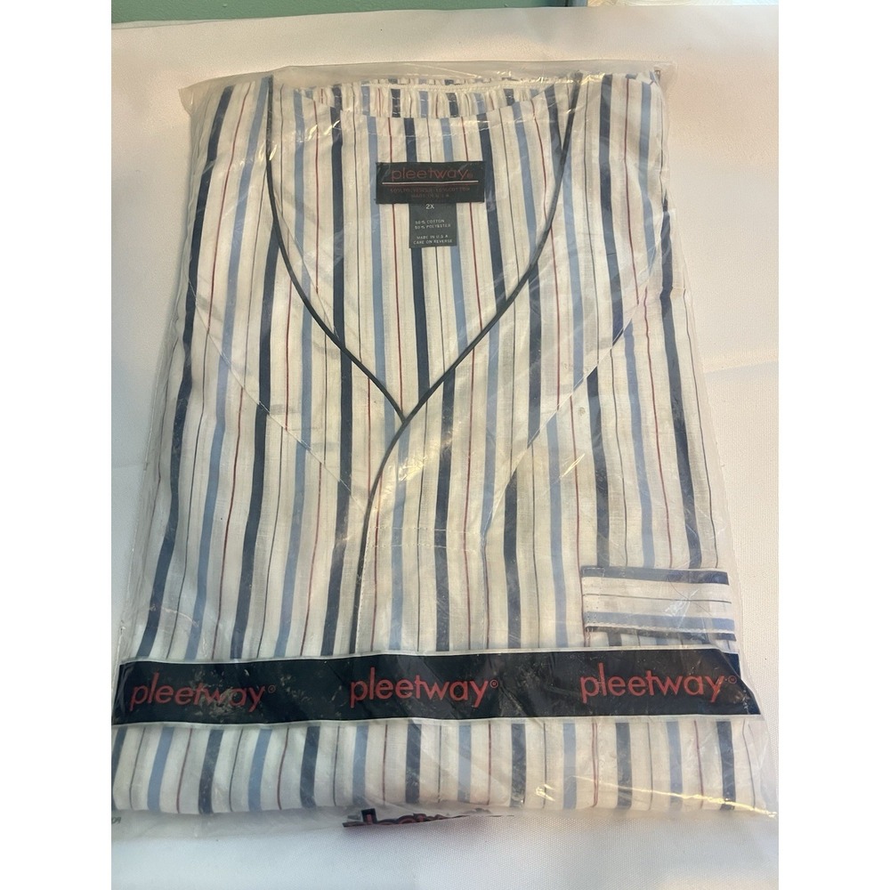 Vintage 60s 70s Mens PLEETWAY Cotton Pajamas‎ Set Stripe Windowpane  2X New